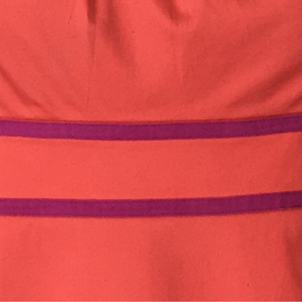 Boden Coral Peach with Fuchsia Ribbon Detail Sleeve Sheath Midi Dress size 8 - Picture 10 of 15